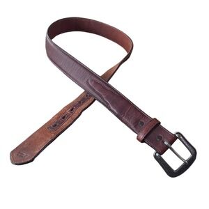 Vintage Brown Genuine Leather Western Belt Engraved Silver Buckle Sz 38 Preloved